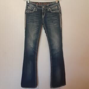 Rock Revival Jeans Womens 27 Blue Elaina Boot Denim Bedazzled Whiskers Lefeur